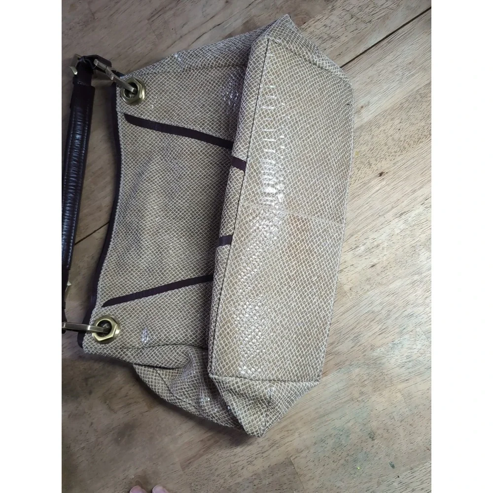 orYANY Tan Leather Snakesking Embossed Zipper Pockets Hobo Shoulder Bag -LN‎